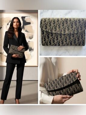 DIOR Vintage Oblique Trotter Monogram Canvas Clutch Bag